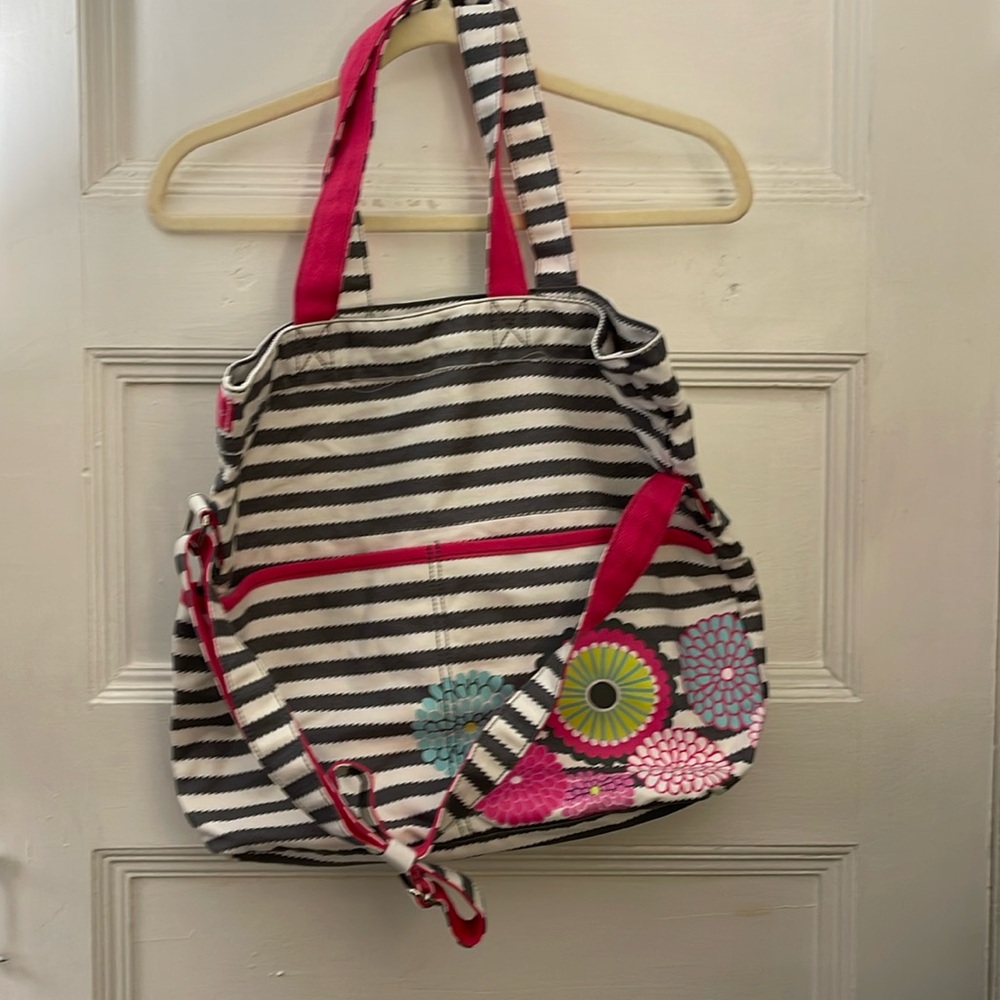 NWOT Thirty One Retro Metro Bag Purse Striped with flower detailing